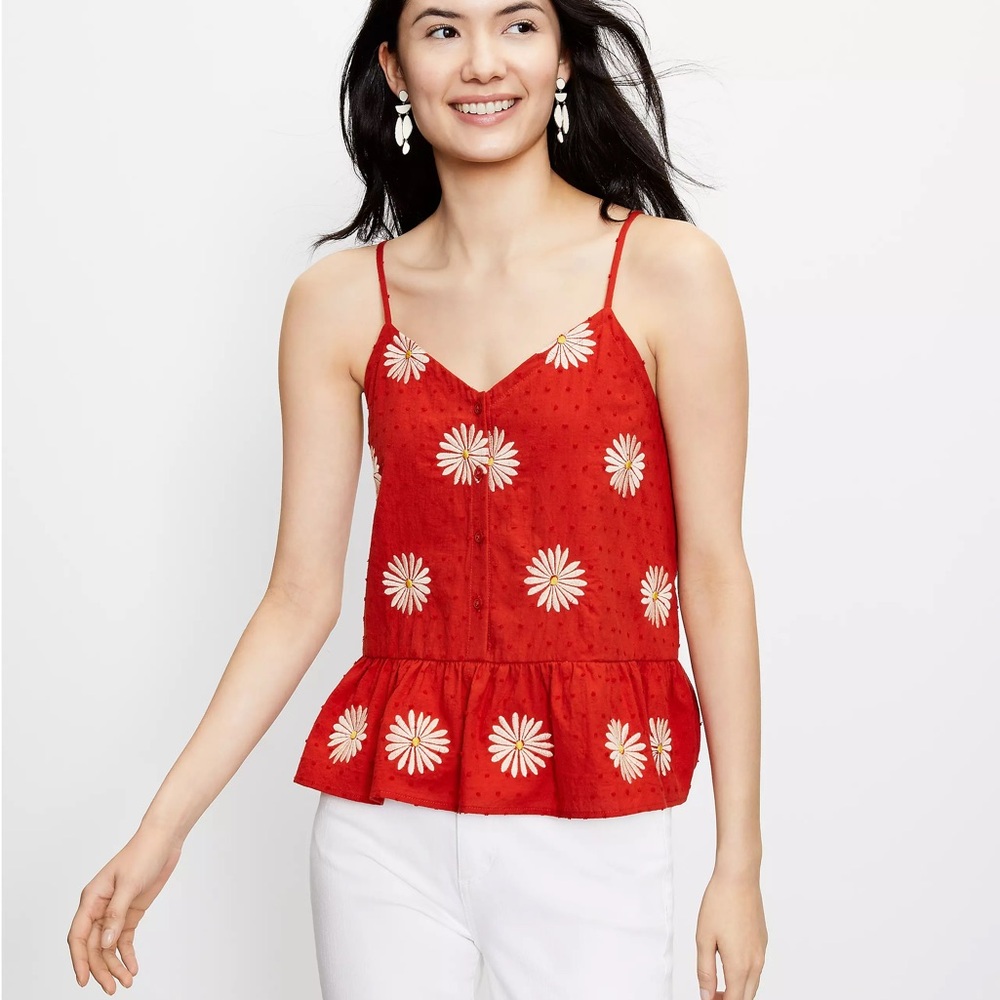 LOFT Floral Embroidered Button Peplum Cami XL